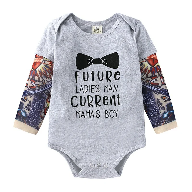 Summer Cotton Newborn Baby Boy Bodysuit Clothes Tattoos Print Long Sleeve Jumpsuit Infant Outfits Kids Cotton Romper One Pieces