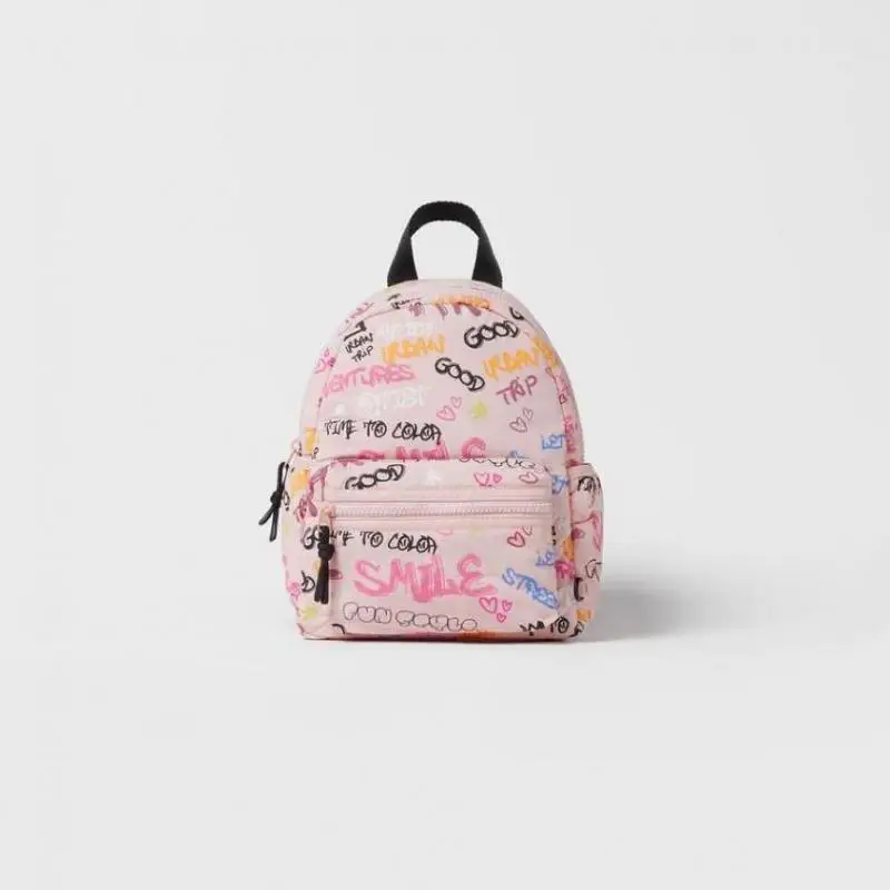 Meisjes Graffiti Print Rugzak Trendy Nieuw Ontwerp Mini Twee Schoudertassen Kinderen Schattige Veelzijdige Roze Kleuterschool Schooltassen