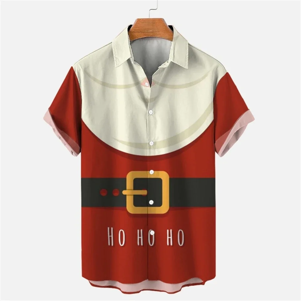 

New Christmas Graphic Santa Claus Cosplay Men Shirts Hawaiian Harajuku Tops Short Print Tee Lapel Fashion Holiday Clothing