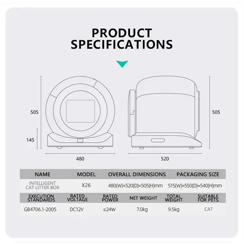 Smart 65L Automatic Cat Litter Box Self Cleaning WiFi APP Control Large Capacity Pet Toilet Odor Removal Easy Clean House