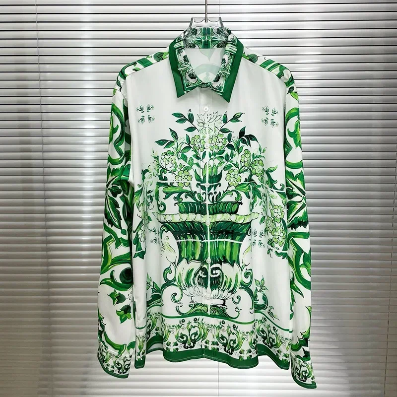 

Casual Long Sleeve Shirts Men Clothing Floral Digital Printing Manga Longa Prom Party Shirts Camisas Social Masculina De Luxo