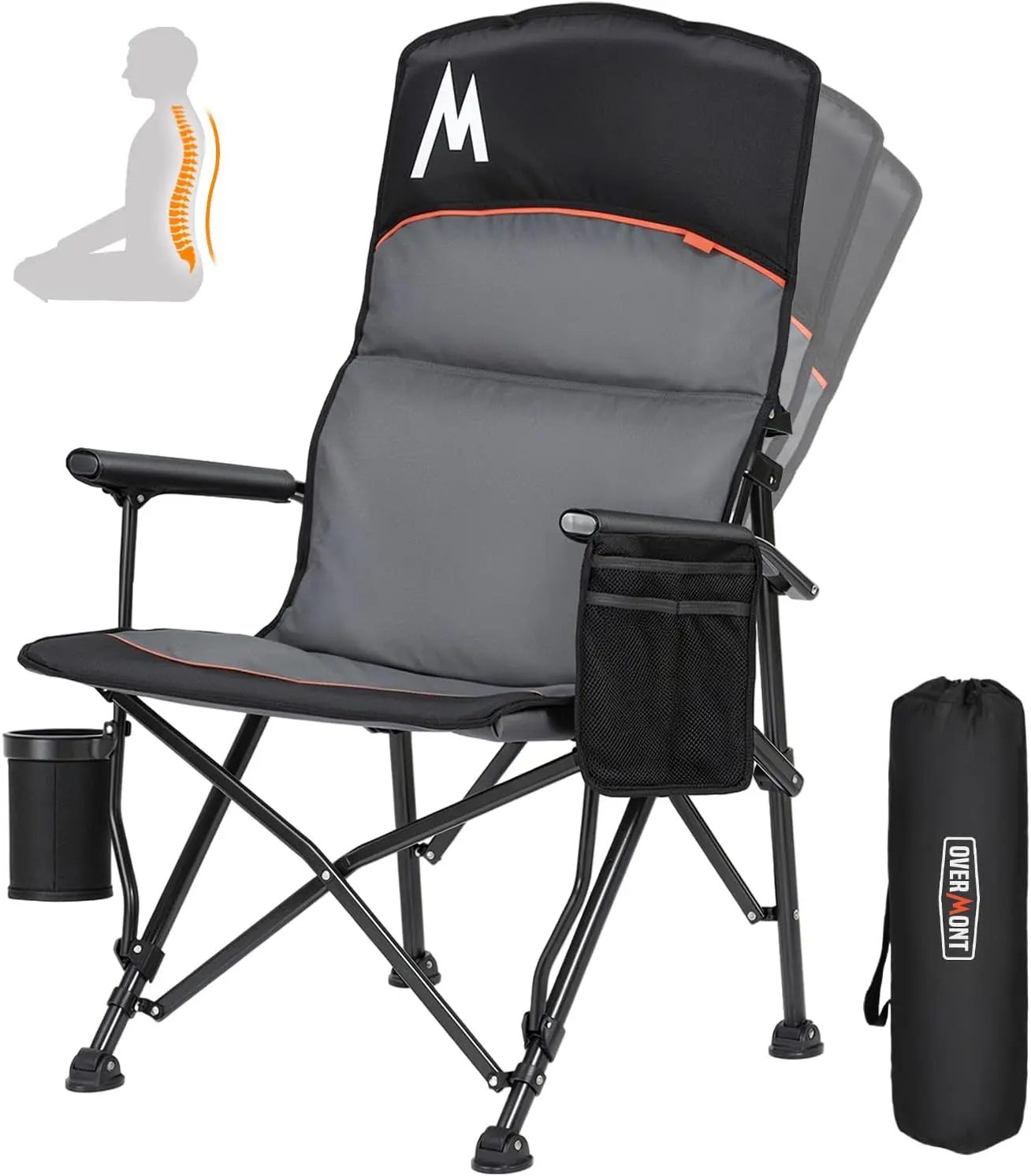 

Heavy Duty Folding Camping Chair with Lumbar Support, High Back, 450 lbs Capacity for Outdoor Use