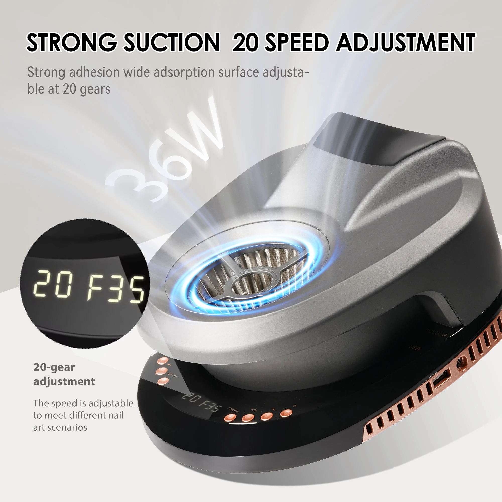 Professional Electric 2 in 1 Nail Dust Collector 36w Powerful Suction Nail Tech Dust Fan for Acrylic Gel Nail Art Salon Home Use