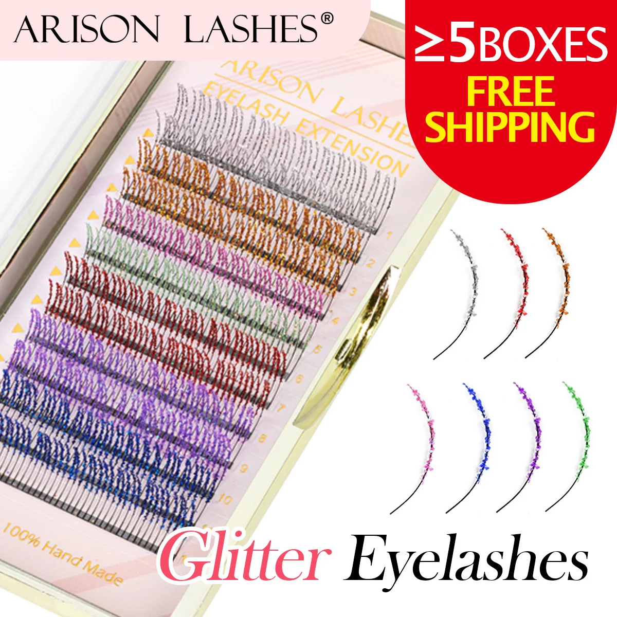 ARISON Mixed Glitter Colored Lashes Shining Festival Colourful Eyelash Individual Premade Russian Volume Fans Glitter Lash