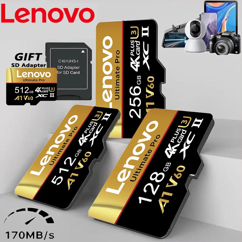 Fast Lenovo 512GB SD Cards Micro TF SD TF Cards Memory Card 256GB 128GB 32GB C10 Premium for Android / GoPro / Drone