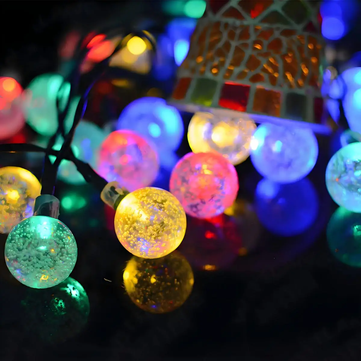 Christmas Decorations-Solar Garden Decorative String Lights Bubble Ball Fairy Lights Solar Powered 8 Modes Flashing-Outdoor Yard Decor