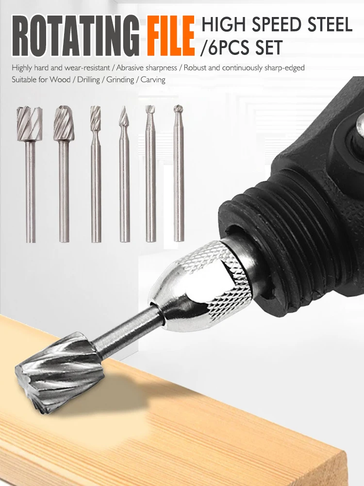 

High speed steel electric engrave mill cutter 6/10pcs woodwork rotary file alien DIY root carve polish head hole drill accessory