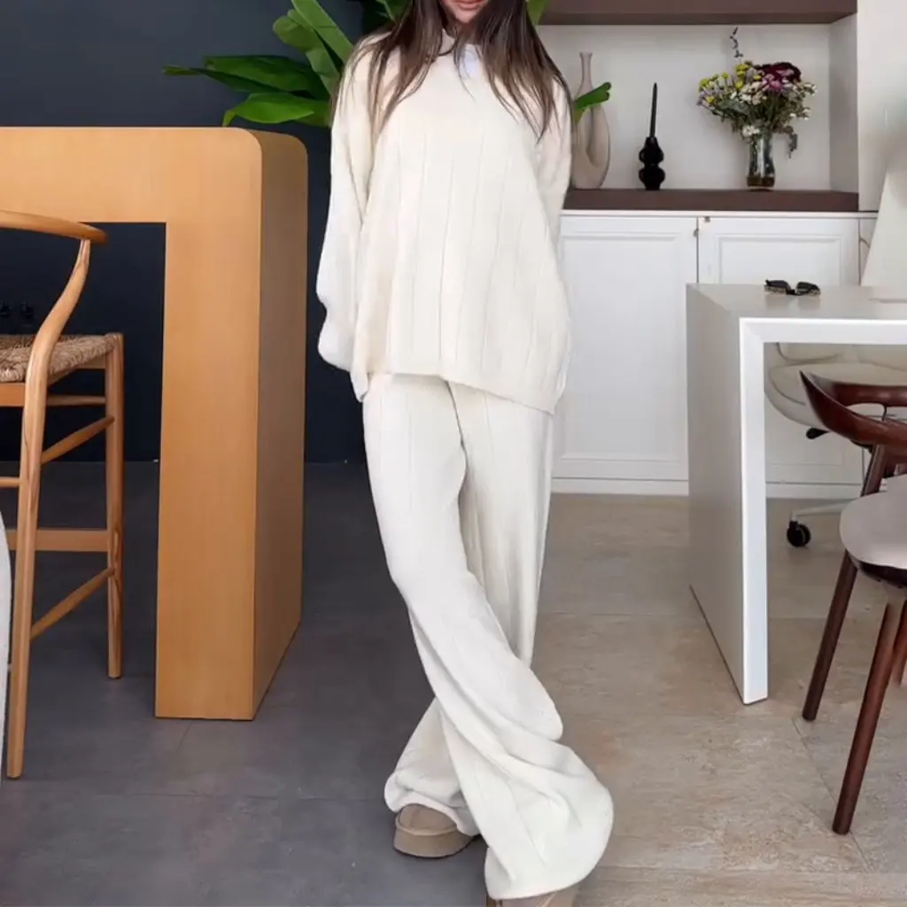 

Women's Loose Knitted Solid Color Sweater Autumn Winter New Fashion European Style Lazy Suit