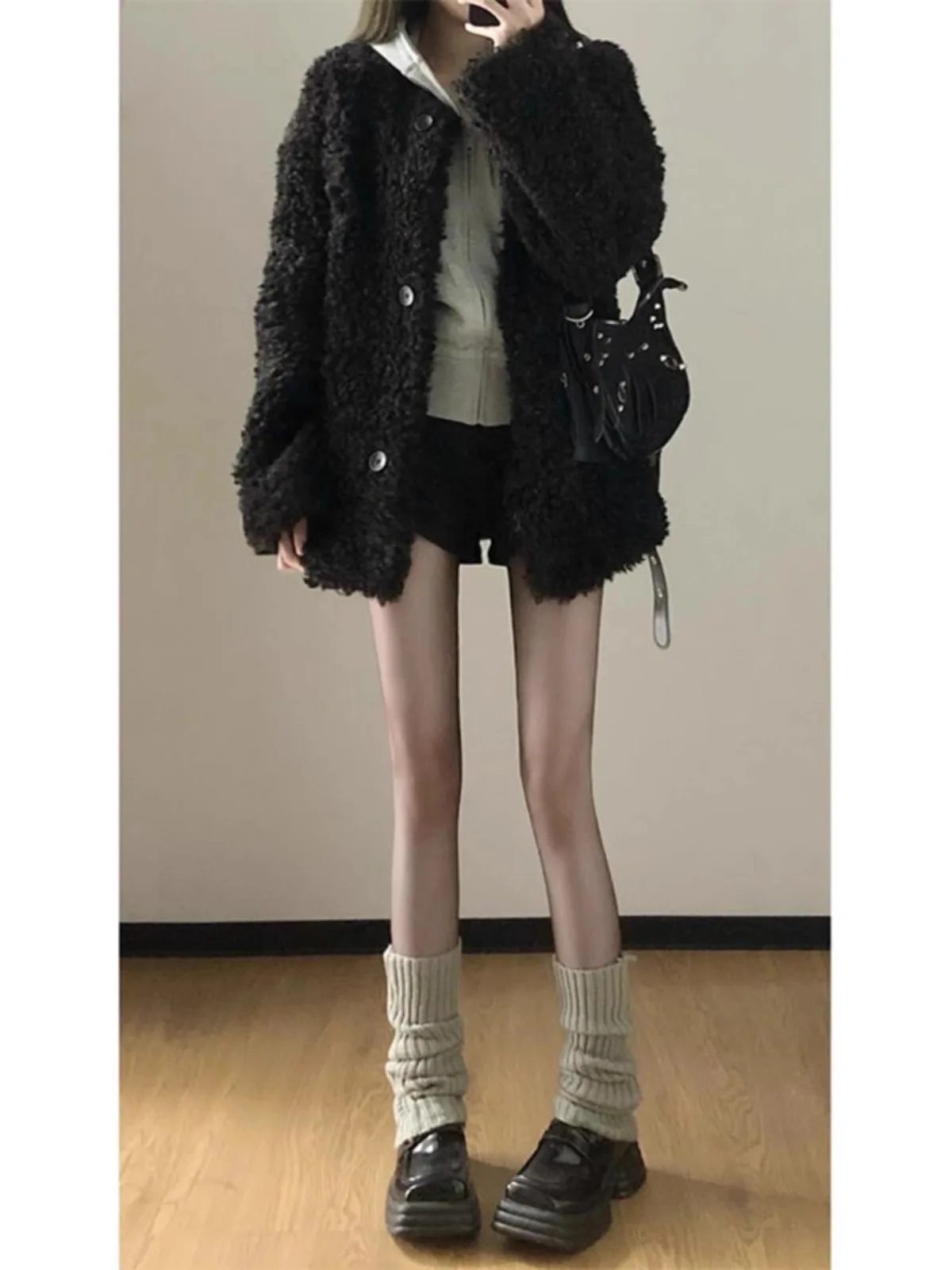 Żakiet tweedowy młodzieżowy damski wiosenny wodoodporny z kołnierzykiem, dekoltem w serek, zapinany na guziki, artystyczny, w stylu japońskim, z szarfami, sportowy, z panelami.