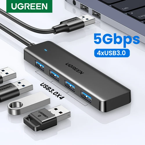 UGREEN-Hub USB 3,0 con 4 puertos, HUB delgado para ratón, teclado Compatible con MacBook Pro Air, ordenador portátil, PC de escritorio, Xbox, PS5, divisor
