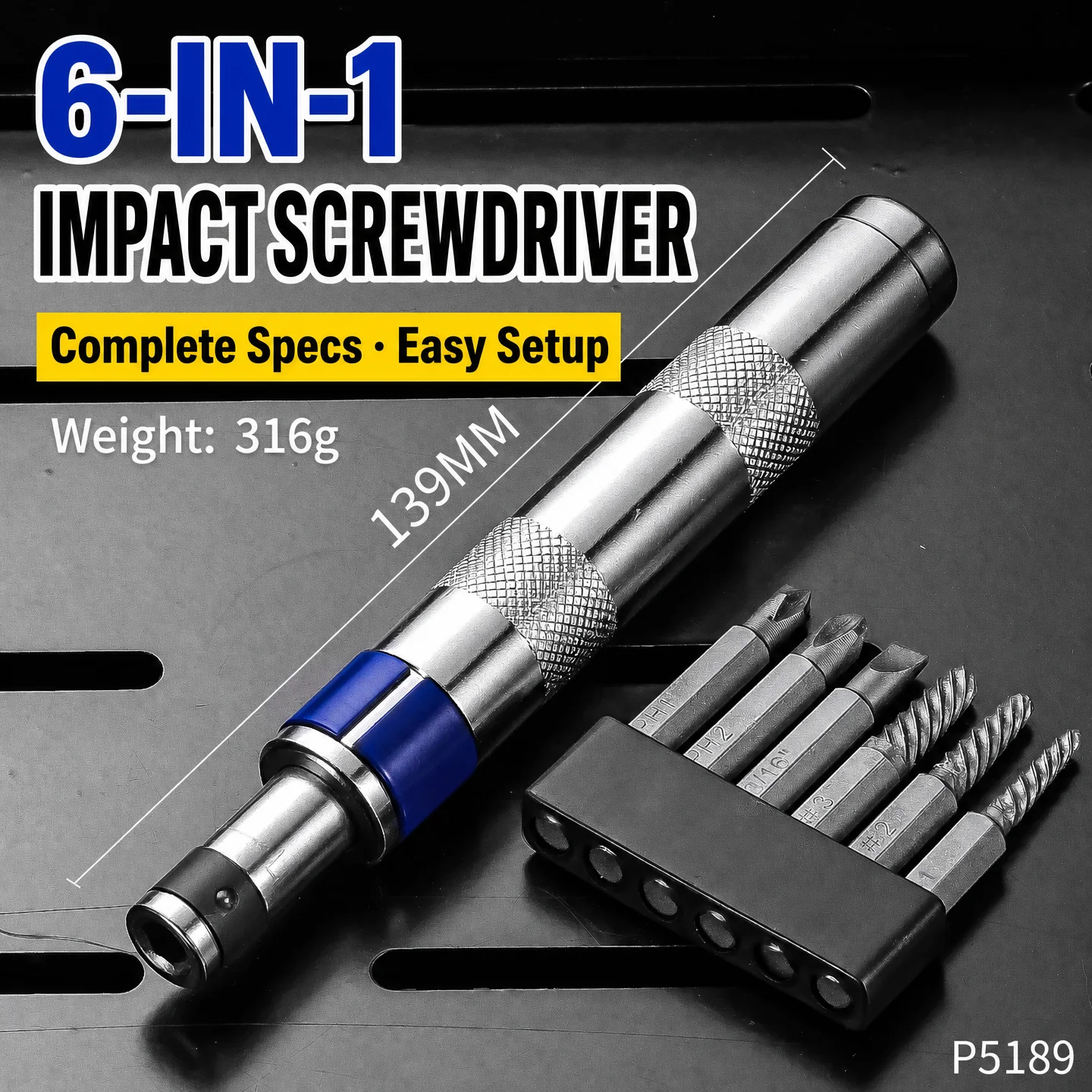 6 In 1 Impact Screwdriver Set Impact Drive Rusted Stuck Broken Fasteners Remover Screwdriver Set with Complete Specifications