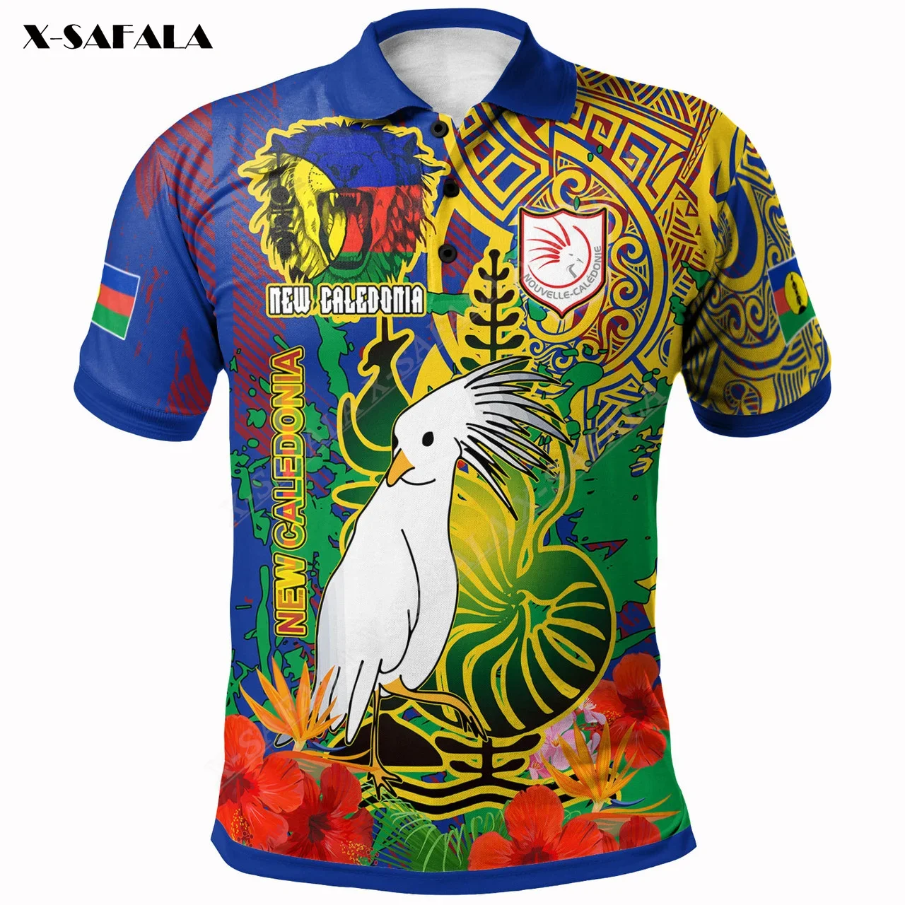 

Pride New Caledonia National Emblem Cagou Hibiscus Polynesian 3D Print Men Polo Shirt Short Sleeve Luxury Tee Top American