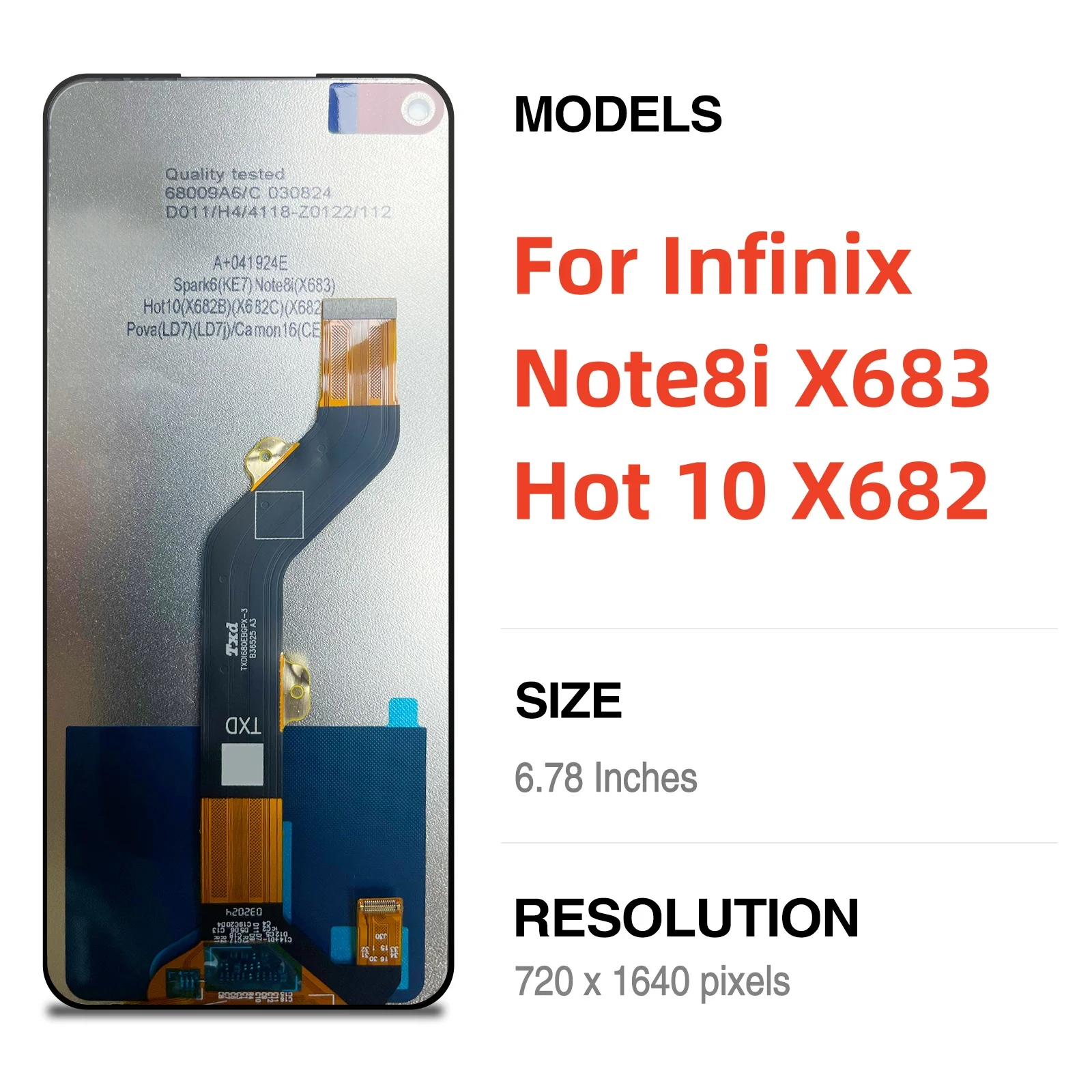 

6.78" For Infinix For Hot10 X682 Note8i X683 LCD Display Touch Screen Digitizer Assembly Replacement