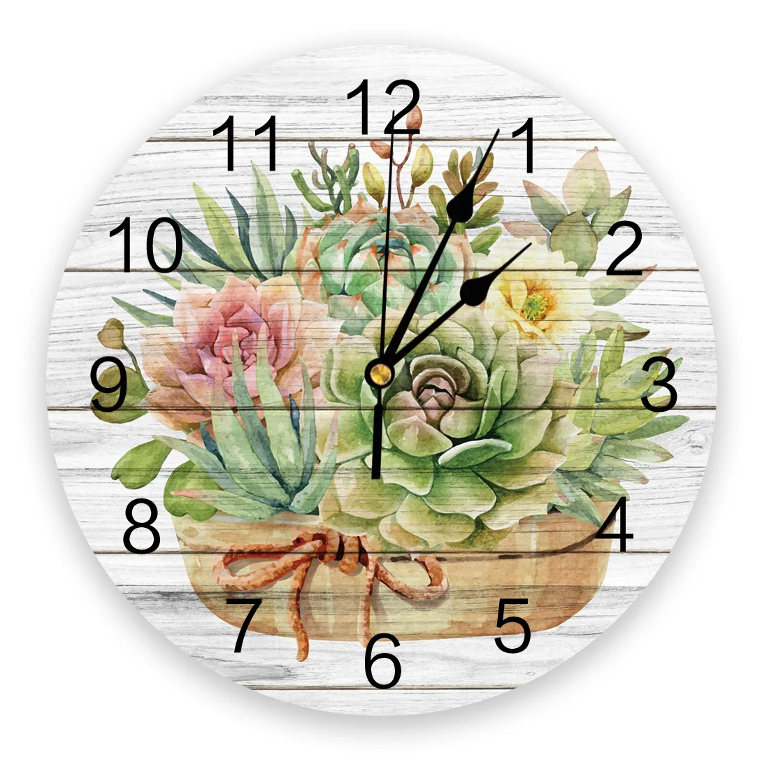 Small Fresh Wood Panel Texture Tropical Plants Large Wall Clock Dinning Restaurant Cafe Decor Round Wall Clocks Home Decoration