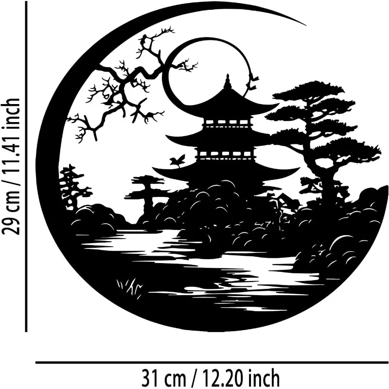 Metal Wall Art Japanese Torii Gate, Black Home Decor for Living Room Bedroom Office Patio