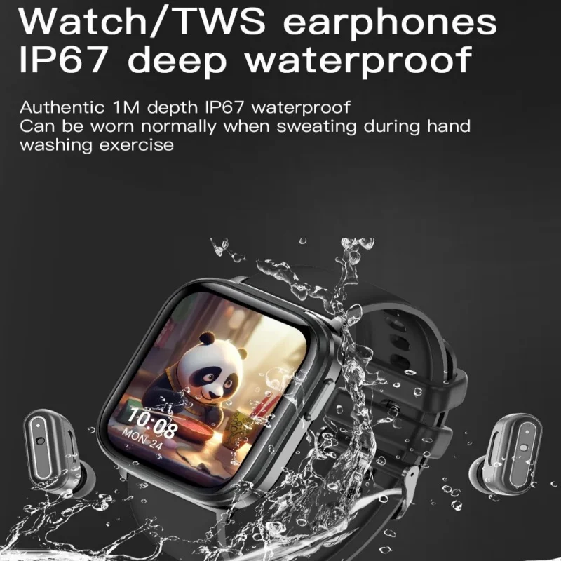 2 n 1 سماعة أذن لاسلكية ساعة ذكية للرجال بلوتوث دعوة رياضية Smartwatch النساء مراقب معدل ضربات القلب الصحة مقاوم للماء ساعة الموسيقى