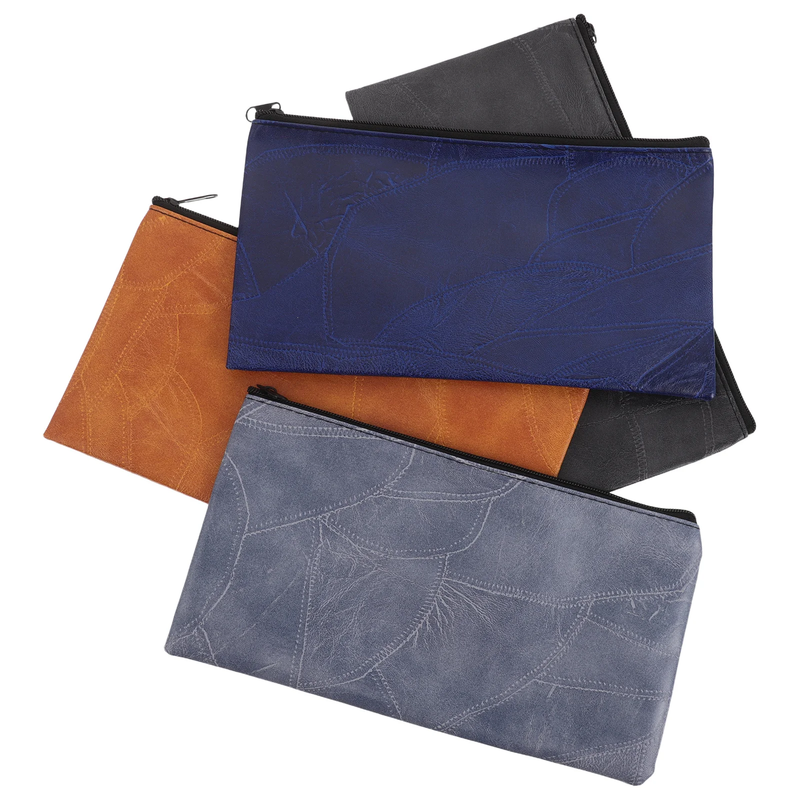 

4pcs Pu Zippered Deposit Bag Bank Bags For Money For Cash Coins Makeup Checks Invoices Travel Wallet Organizer Pouch