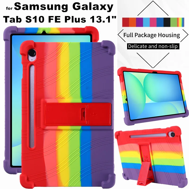 for Samsung Galaxy Tab S10 FE Plus FE + 13.1 Inch X620 Tablet Case Super Shockproof Soft Silicone Protective Case Stand Cover