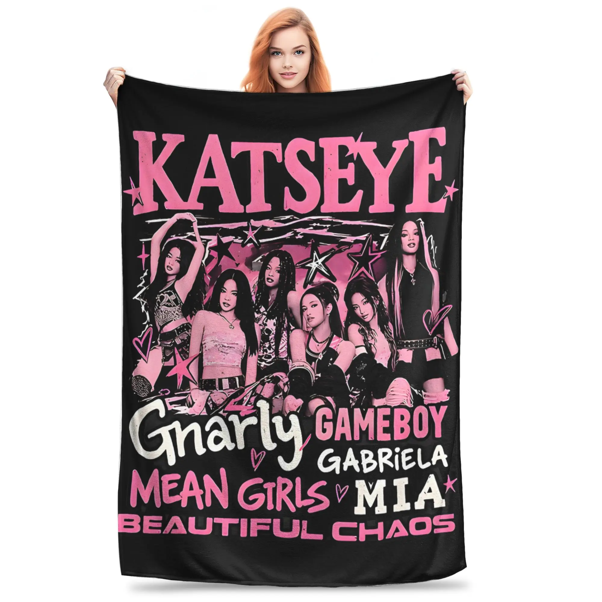 1PC Home Cutecore Katseye Music Kpop Tour 2026 Beautiful Chaos  Blanket Super Cosy Plush Home Living Room Sofa halloween