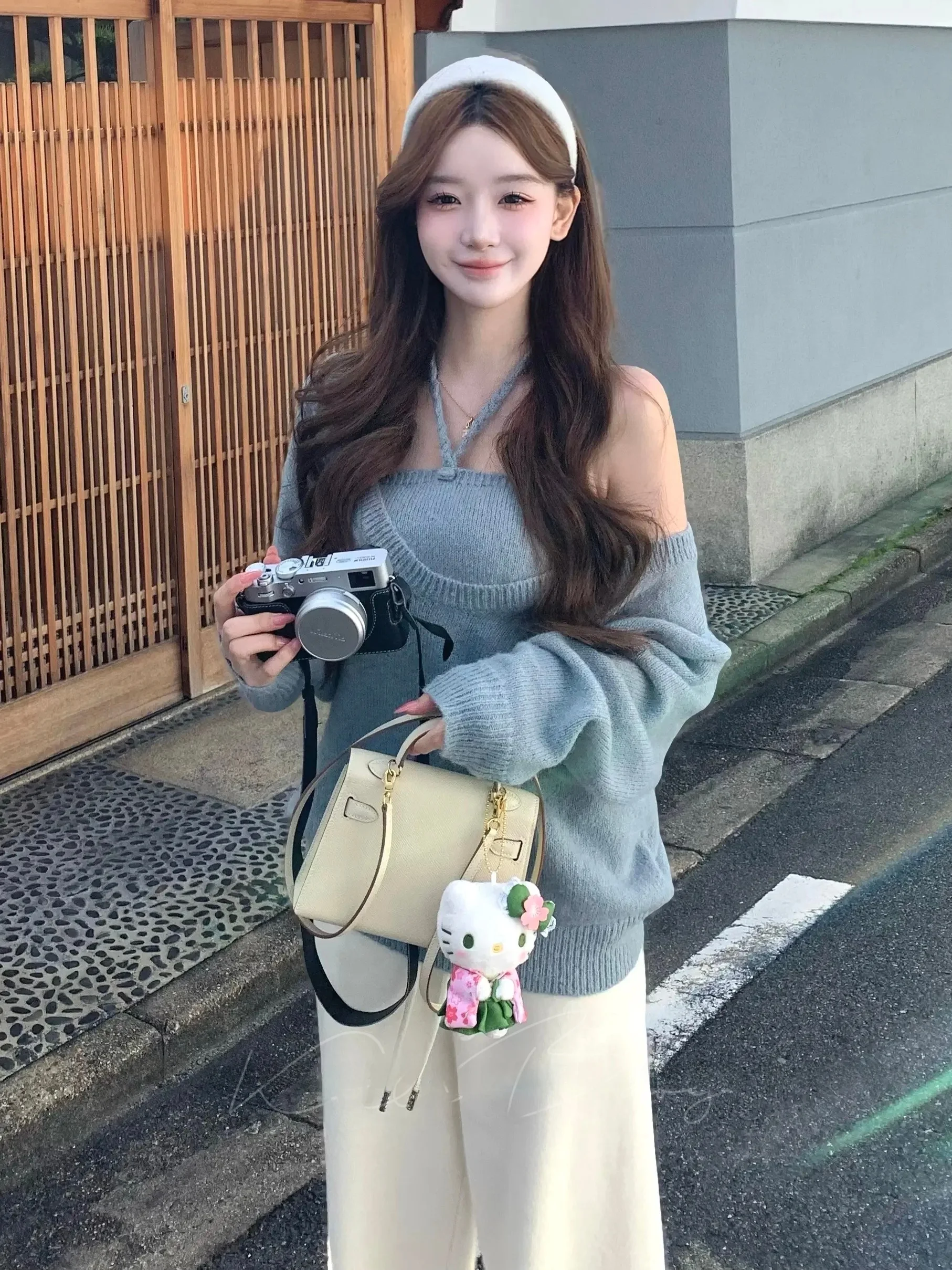 

Blue Dr Fairy Soft Wool Ne Knitted Sweater Korean Sle Lazy Slimming Two-Piece Set Winter Faion Women's Ensemble