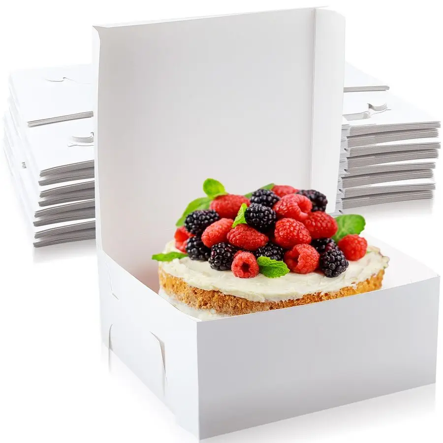 

20 штук белых коробок для тортов 14 x 14 x 6 дюймов, картонные коробки для выпечки, одноразовые контейнеры для пирогов, печенья, десертов