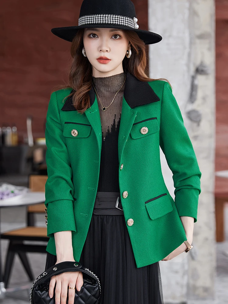 New Arrival Ladies Blazer Women Slim Casual Jacket Long Sleeve Single Breasted Pink Apricot Green Female Autumn Winter Coat