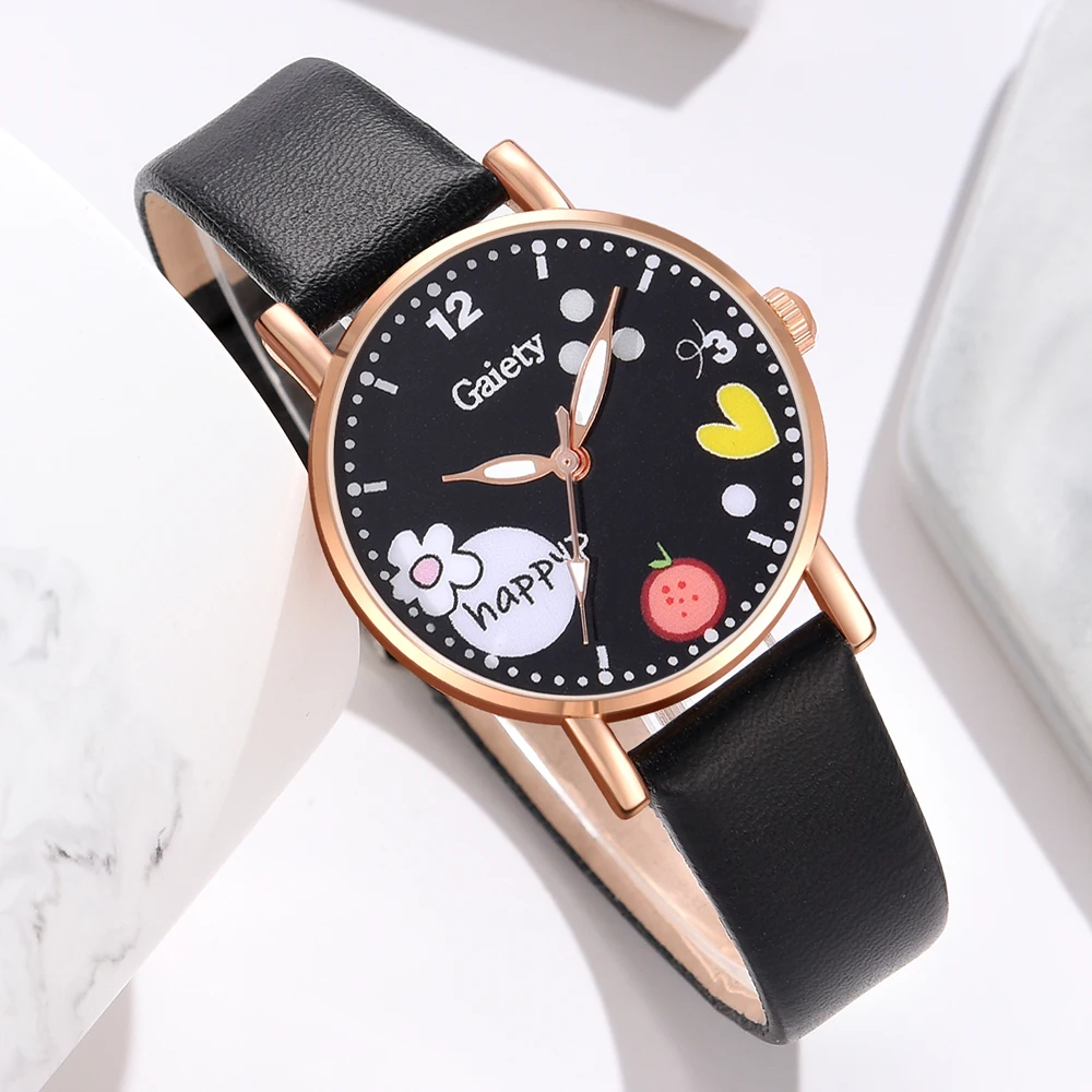 6PCS/Set Women Quartz Watch Pu Leather Strap Wristwatch Fashion Dial Watch Butterfly Jewelry Set Gift For Her