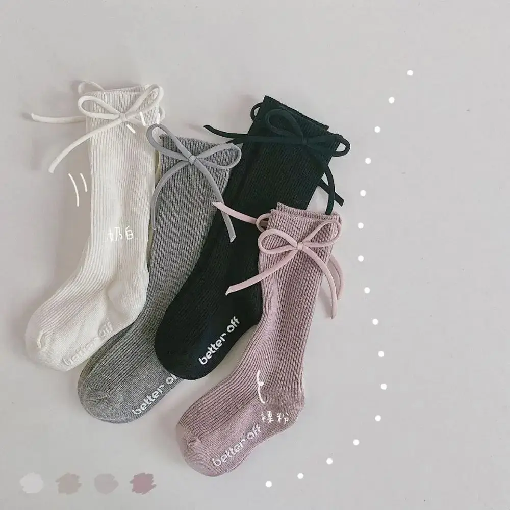 Chaussettes en coton respirantes pour enfants, chaussettes de princesse pour enfants, nœuds longs, non ald, nouveau