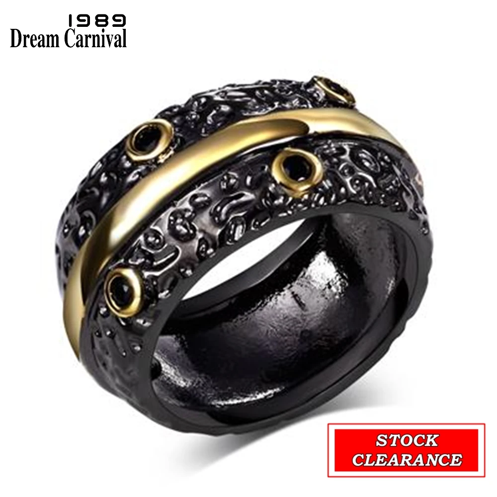 DreamCarnival1989 Great Bargain Price Baroque Women Rings Stock Clearance Limited Size and Quantity Black Gold Color