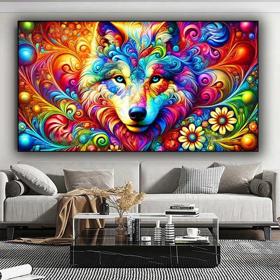 Colorato astratto fiore testa di lupo pittura diamante fai da te nuovo 2025 pieno quadrato diamante rotondo mosaico animale punto croce kit arredamento