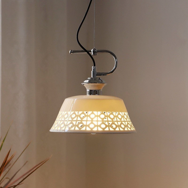 Japanese Retro Hollow Glazed Ceramic Pendant Lamp Simple Bedroom Bedside Dining Room Bar Counter Entrance Bay Window Chandelier