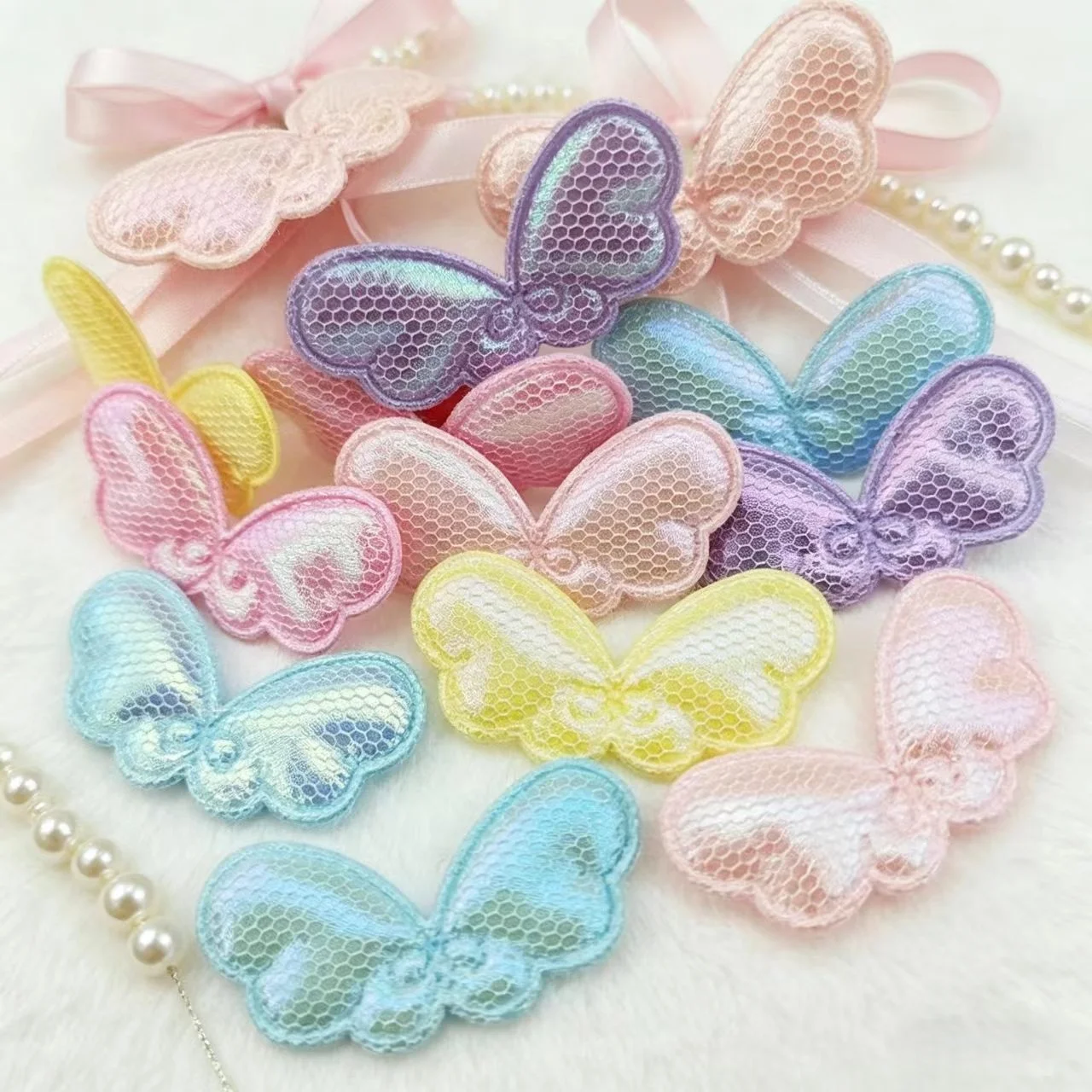 

60Pcs 3.1*1.6CM Shiny Angel Wing Padded Applique For Clothes Hat Sewing Supplies DIY Headwear Hair Clip Bow Decor Patches