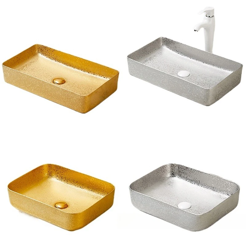 

Electroplated gold silver countertop basin wash basin wash ceramic art retro rectangular wash basin