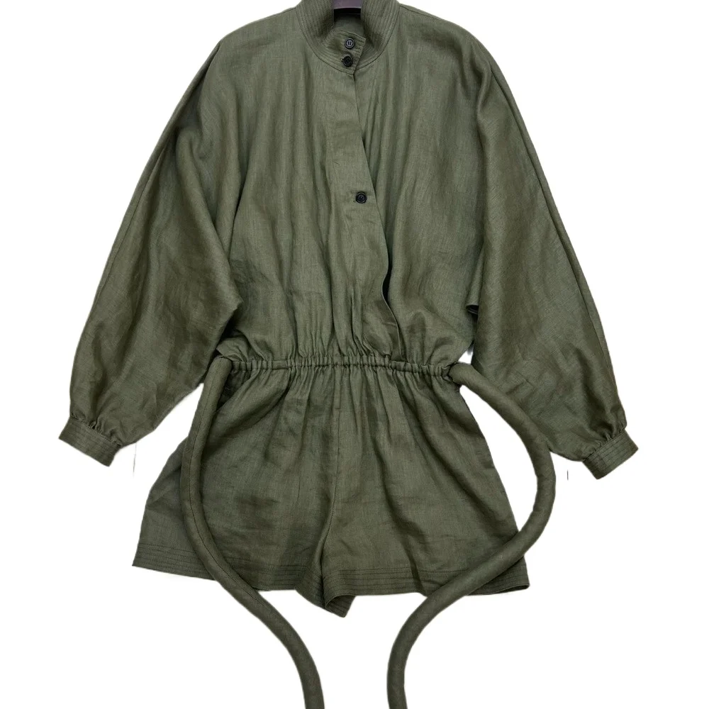 Summer Classic Linen Fitted Belted Jumpsuit