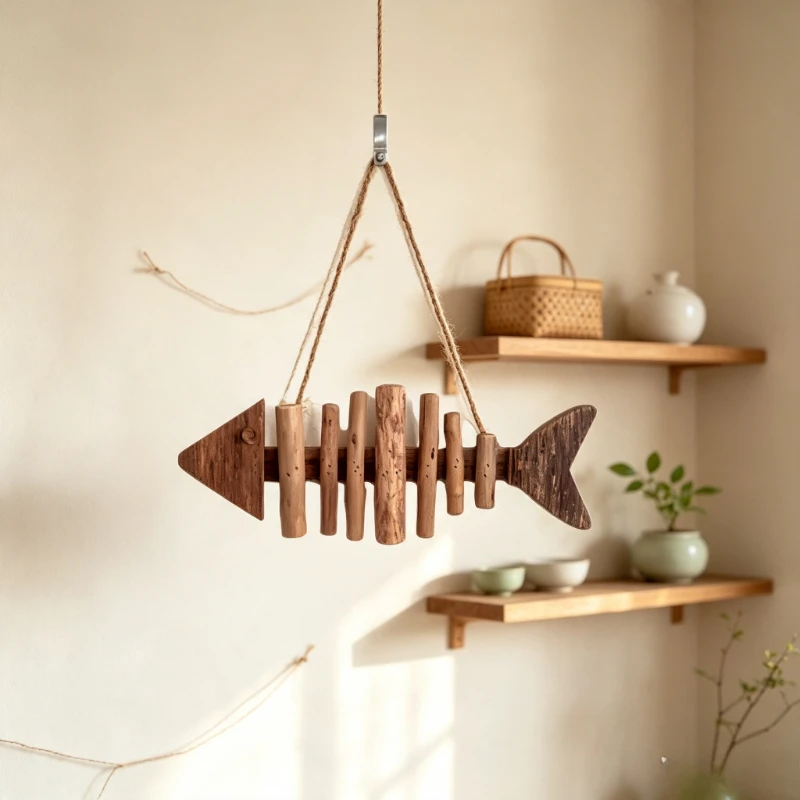 Wooden Fish Pendant Driftwood Ornament Hand Carved Hanging Wall Decor Simple Home Hotel Decoration Artisan Accessory Craft