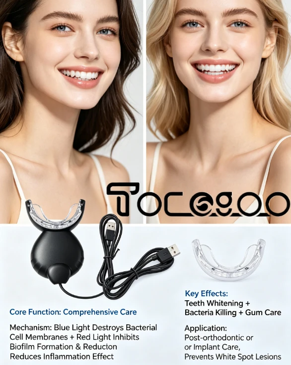 

Portable Oral Care Device: 2 - in - 1 Teeth Whitening Kit with Blue LED Light, Moldable Gel for Coffee Stain Removal, Ideal for