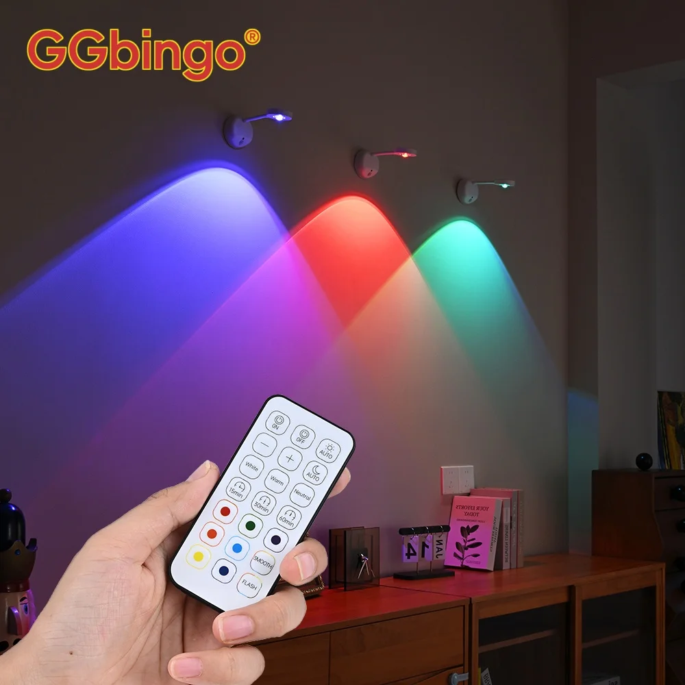 GGbingo Wiederaufladbare Intelligente Kabellose Wandleuchte mit Bewegungssensor, Dimmbarer USB-LED-Strahler zur Beleuchtung von Gemälden und Bildern, RGB-Heimdekorations-LED-Lampe