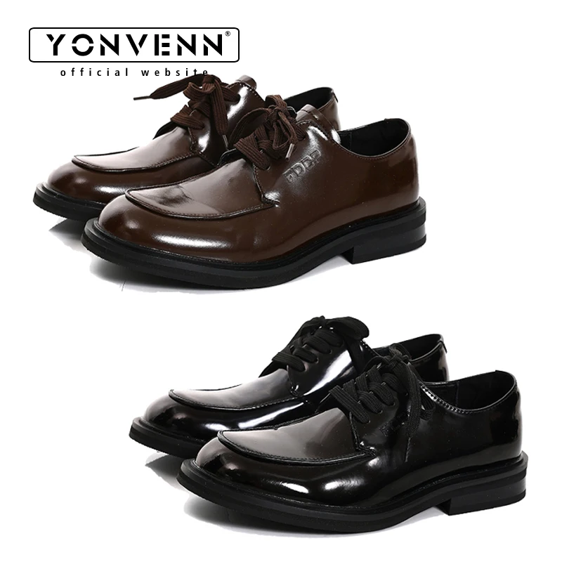 

Lacquer leather formal shoes for men retro classic business casual formal dress shoes cleanfit style lace up Oxford shoes brown