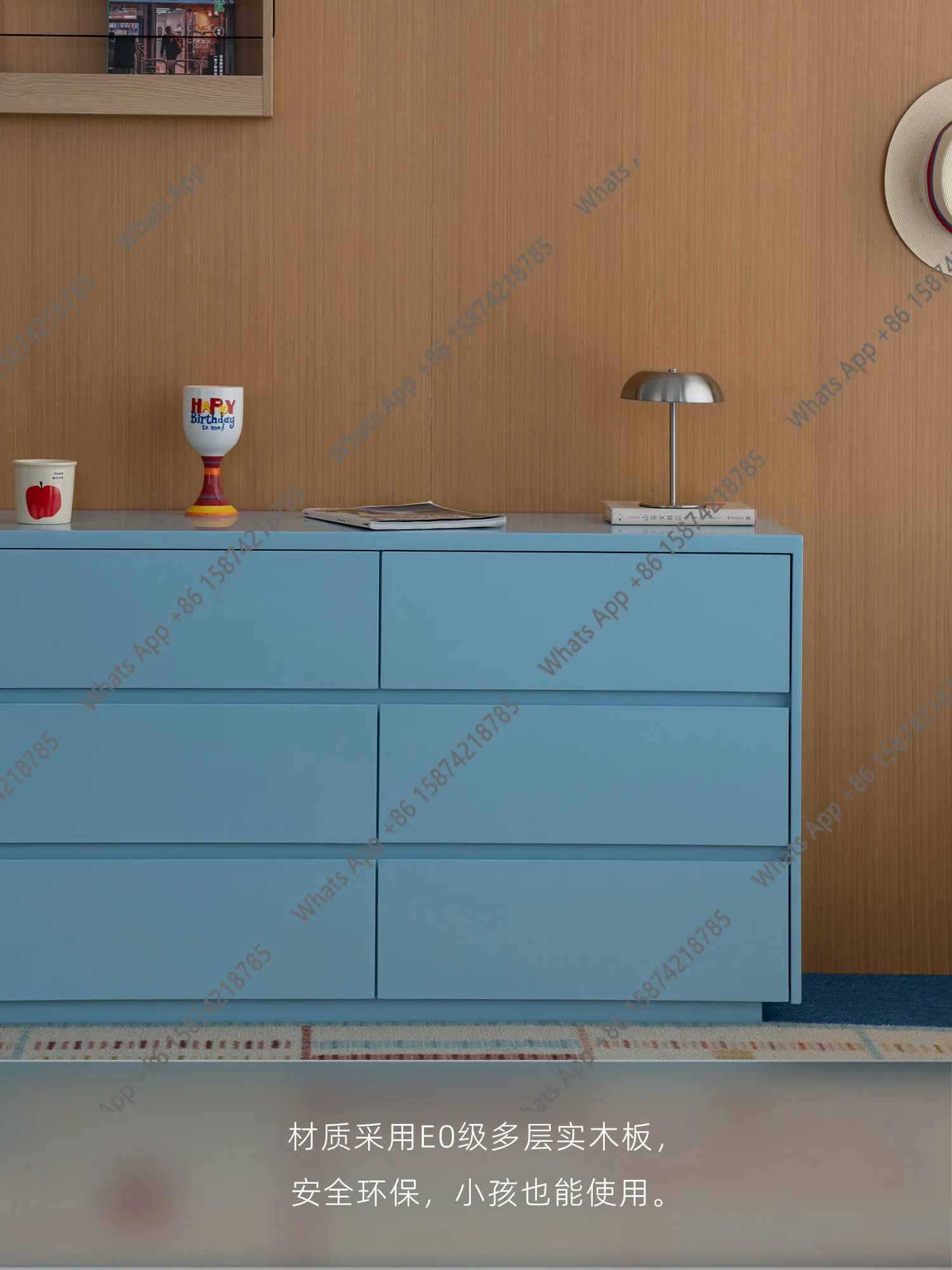 Floating bucket cabinet blue Korean Bauhaus bedside storage cabinet small apartment living room dining side cabinet