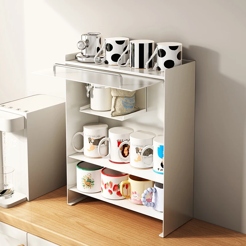

Metal Cup Storage Rack Dustproof Shelf for Kitchen or Dining Vintage Cream Style Mug Holder Teaware Coffee Organizer