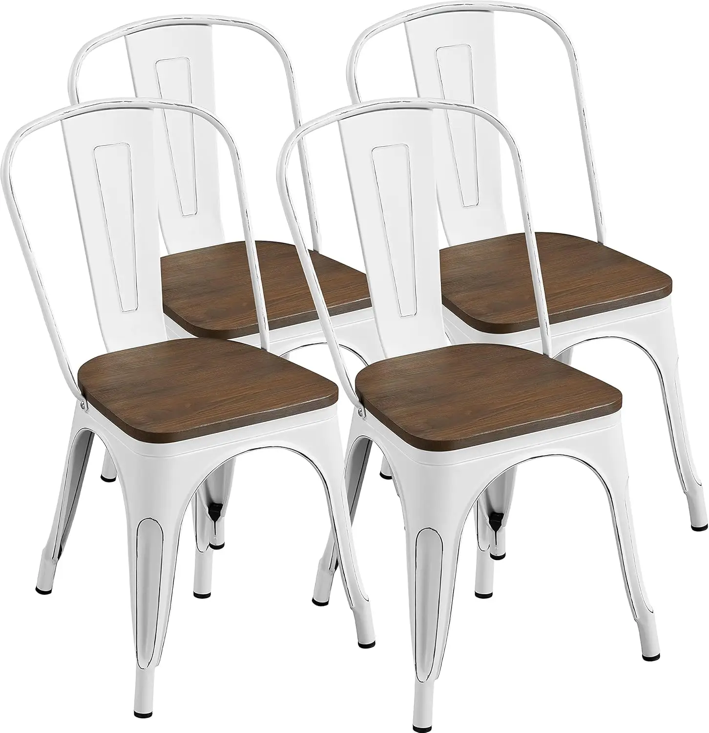 

Set of 4 Metal Dining Chairs with Wood Seat Metal Side Chairs Kitchen Chairs with Back Bistro Café Trattoria Kitchen, Distressed