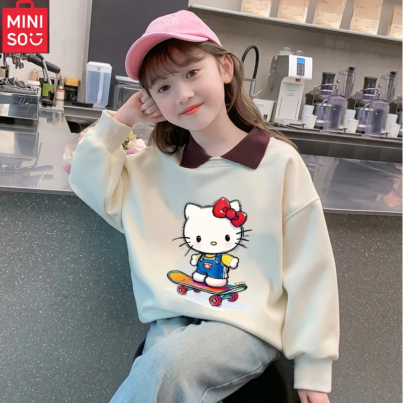 

MINISO Толстовка для девочек на весну/осень | Повседневный пуловер с длинным рукавом | Милый топ для больших детей