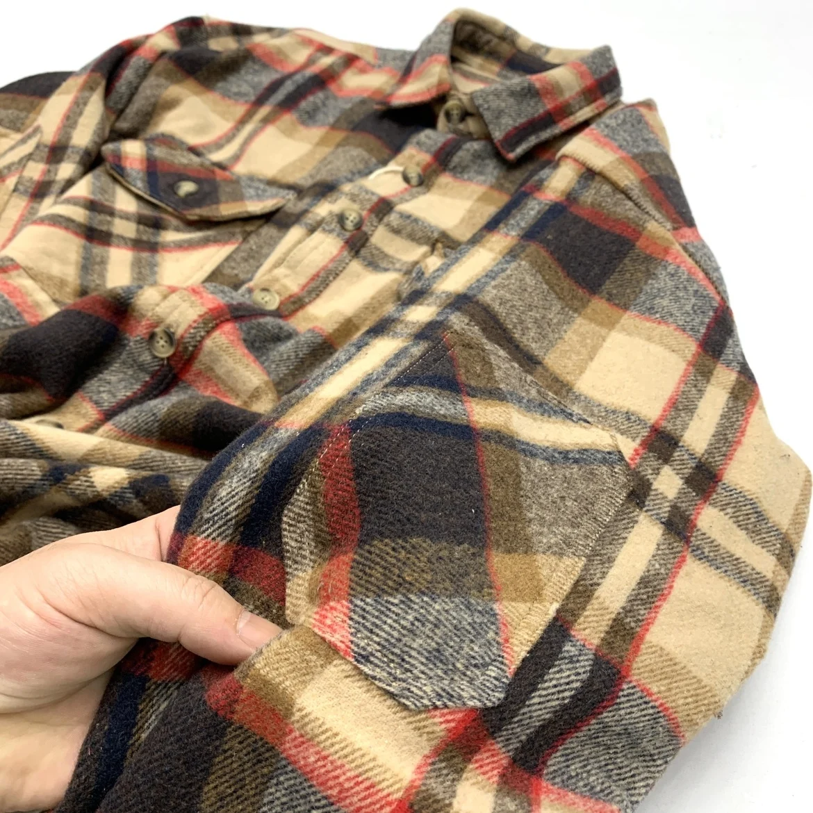 Men\'s Flannel Checkered Long-Sleeve Work Shirt Autumn & Winter Thicken Warmth Retaining Loose Fit Outdoor Wear Shirt