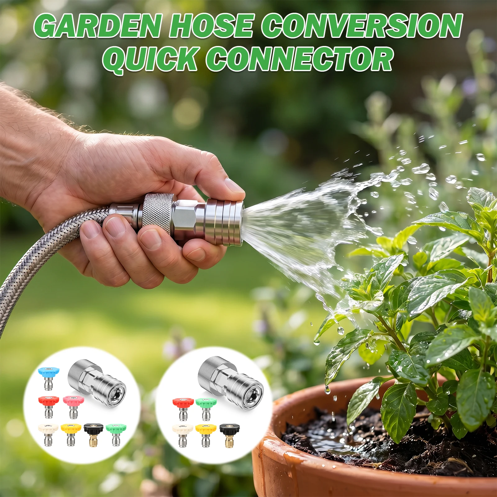 Pressure Washer Adapter 3/4 GHT to 1/4 Quick Connect Stainless Steel Fitting Spray Nozzle Kit for Hose Car Wash Patio Cleaner