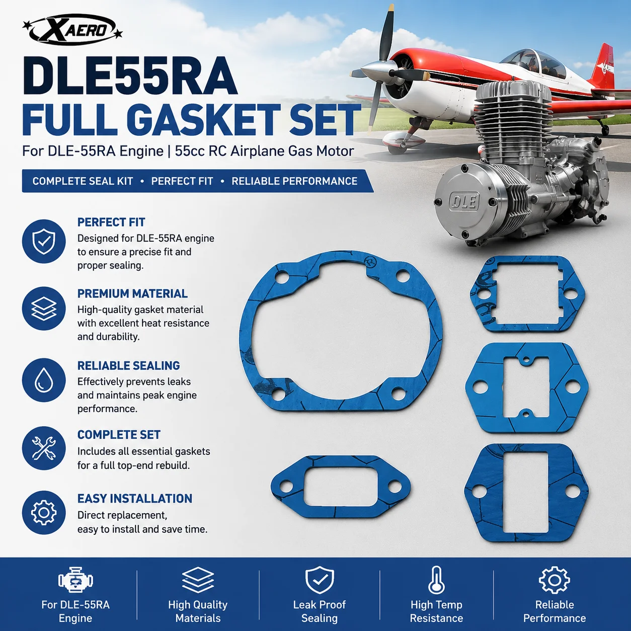 DLE55RA Full Gasket Set for DLE-55RA Engine, 55cc RC Airplane Gas Motor Seal Kit, Cylinder Head Gaskets Washers Spares