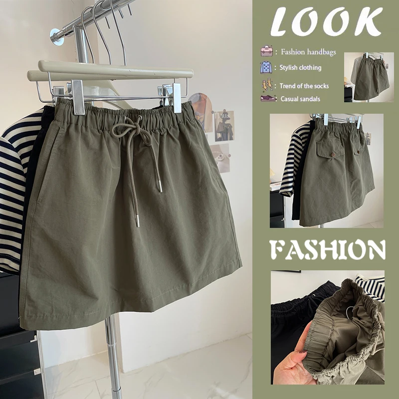 American Workwear Casual  Skirt Pants Women Slimming with  A-Line Half-length Built-in Safety Pants Trendy