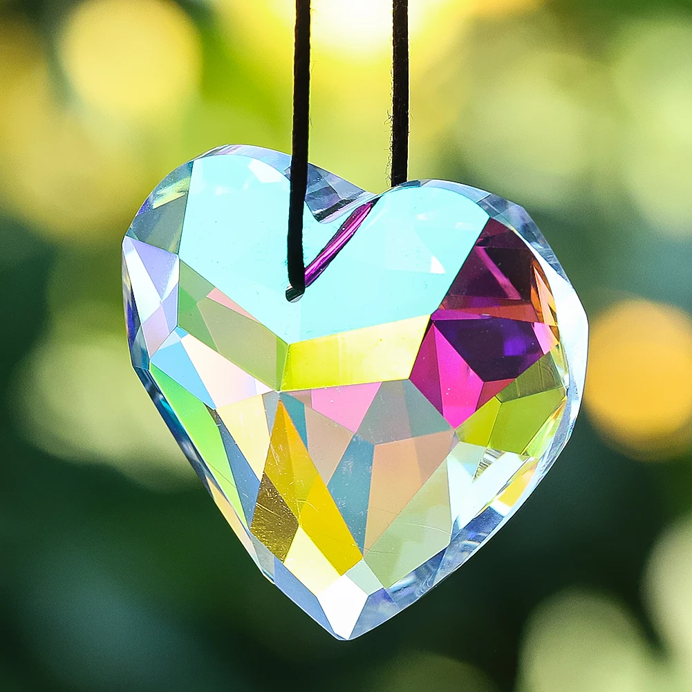 1pc 45mm Color Love Heart Crystal Sun Catcher Rainbow Prism Faceted Glass Charm Dream Garden Hanging Crystal Pendant Light Ball