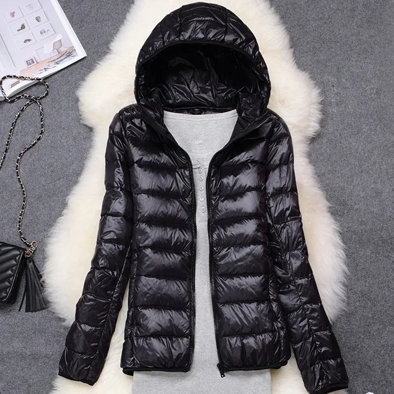 Casacos com capuz ultra leves e embaláveis para mulheres, jaqueta puffer feminina, novo, inverno, primavera, outono