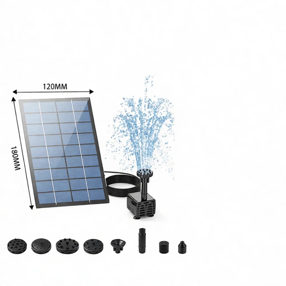 Outdoor LED Solar Fountain Pump Square Floating Water Feature Garden Pond Decoration Automatic Energy Saving System