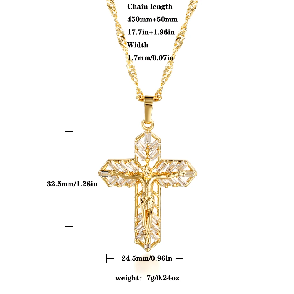 Inlaid with vermiculite cross shelf Jesus pendant necklace copper plated 14K gold fashion jewelry men and women praying amulets